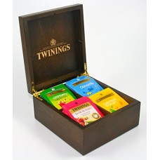 Twinings foncé et doré Coffre à thé en bois 4 compartiments avec 40 Twinings Noir et des fruits et des sachets de thé  boîte  Caddy  cadeau idéal - B077Y2D5Z6